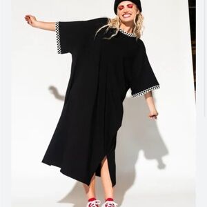 Dressed in LALA Black Midi Dress with Checkerboard Trim